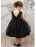Black Satin Tulle V Back Pretty Flower Girl Dress